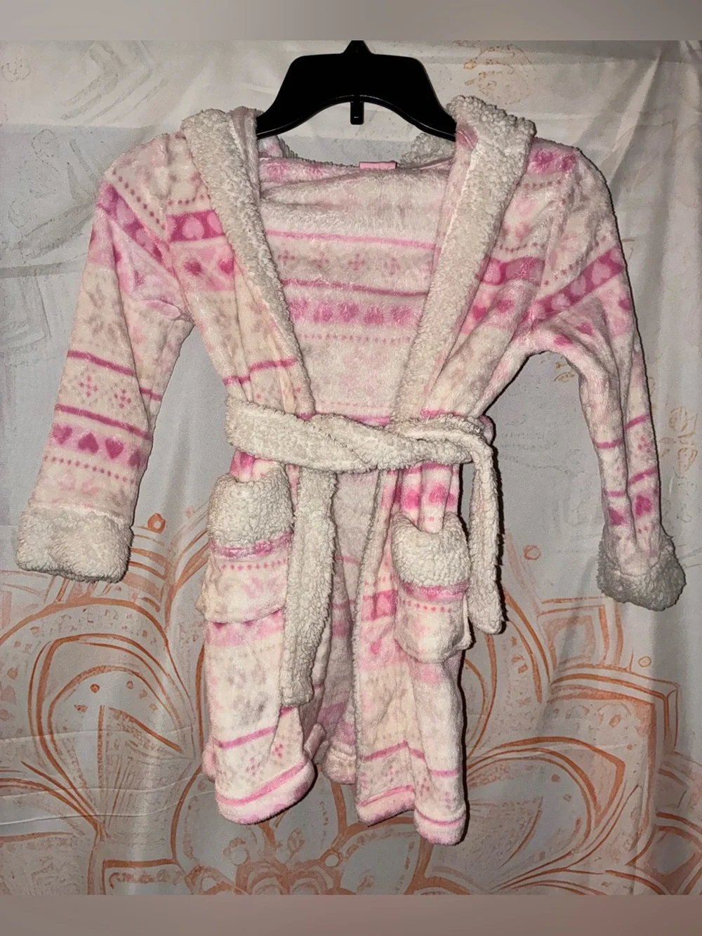 Cozy Pink Patterned Kids Robe & Tie-Dye Mermaid Blanket Set